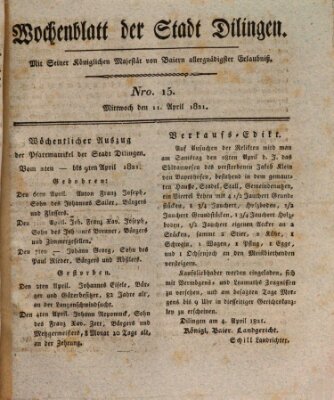 Wochenblatt der Stadt Dillingen Mittwoch 11. April 1821