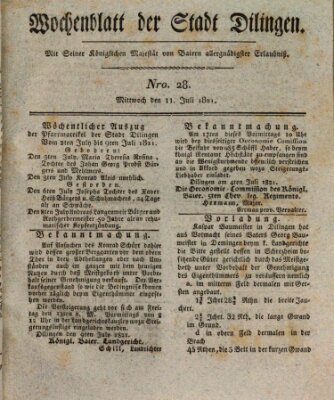 Wochenblatt der Stadt Dillingen Mittwoch 11. Juli 1821