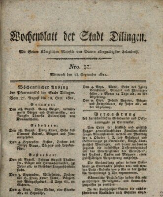 Wochenblatt der Stadt Dillingen Mittwoch 12. September 1821