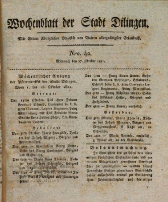 Wochenblatt der Stadt Dillingen Mittwoch 17. Oktober 1821