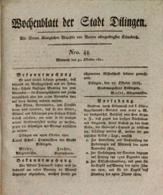 Wochenblatt der Stadt Dillingen Mittwoch 31. Oktober 1821