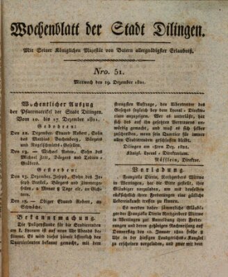 Wochenblatt der Stadt Dillingen Mittwoch 19. Dezember 1821