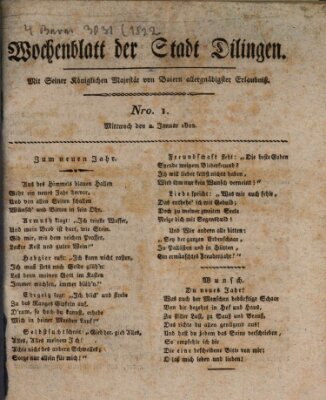 Wochenblatt der Stadt Dillingen Mittwoch 2. Januar 1822