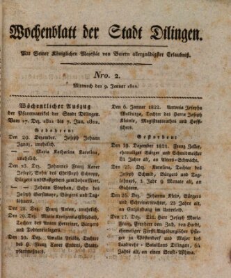 Wochenblatt der Stadt Dillingen Mittwoch 9. Januar 1822