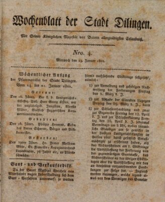 Wochenblatt der Stadt Dillingen Mittwoch 23. Januar 1822