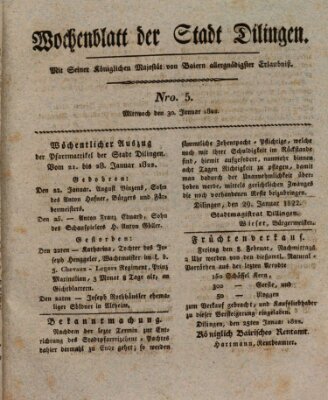 Wochenblatt der Stadt Dillingen Mittwoch 30. Januar 1822