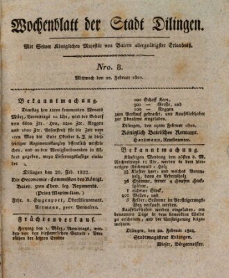 Wochenblatt der Stadt Dillingen Mittwoch 20. Februar 1822