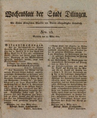 Wochenblatt der Stadt Dillingen Mittwoch 27. März 1822