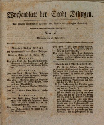 Wochenblatt der Stadt Dillingen Mittwoch 17. April 1822