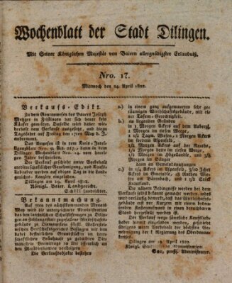 Wochenblatt der Stadt Dillingen Mittwoch 24. April 1822