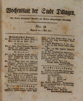 Wochenblatt der Stadt Dillingen Mittwoch 1. Mai 1822