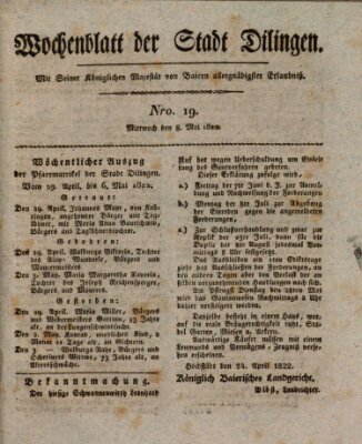 Wochenblatt der Stadt Dillingen Mittwoch 8. Mai 1822