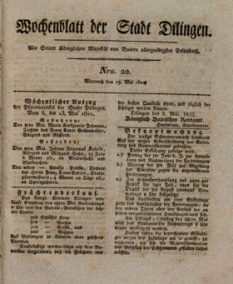 Wochenblatt der Stadt Dillingen Mittwoch 15. Mai 1822