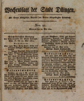 Wochenblatt der Stadt Dillingen Mittwoch 22. Mai 1822