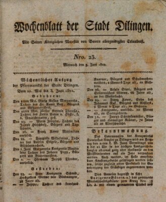 Wochenblatt der Stadt Dillingen Mittwoch 5. Juni 1822