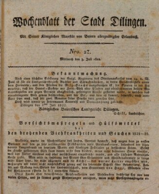 Wochenblatt der Stadt Dillingen Mittwoch 3. Juli 1822