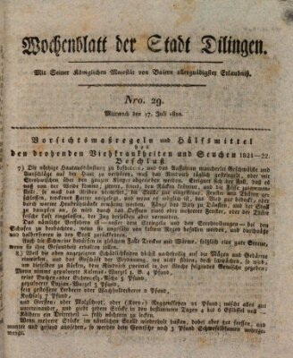 Wochenblatt der Stadt Dillingen Mittwoch 17. Juli 1822