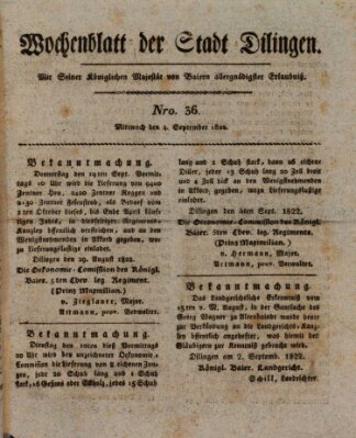 Wochenblatt der Stadt Dillingen Mittwoch 4. September 1822