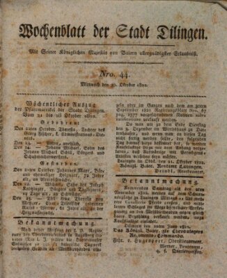 Wochenblatt der Stadt Dillingen Mittwoch 30. Oktober 1822