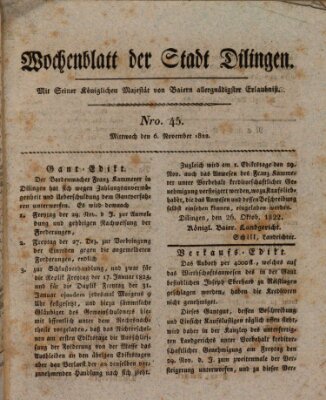 Wochenblatt der Stadt Dillingen Mittwoch 6. November 1822