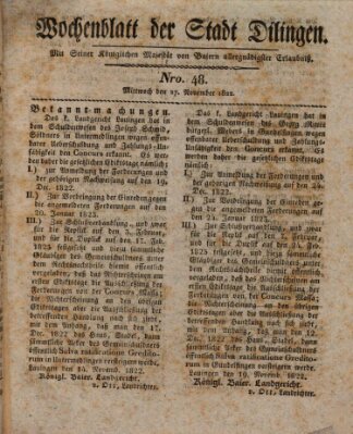 Wochenblatt der Stadt Dillingen Mittwoch 27. November 1822