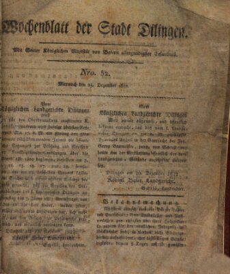 Wochenblatt der Stadt Dillingen Mittwoch 25. Dezember 1822