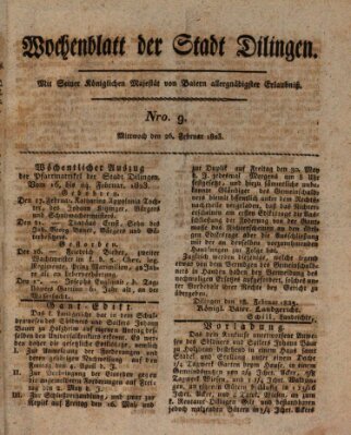 Wochenblatt der Stadt Dillingen Mittwoch 26. Februar 1823