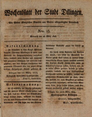 Wochenblatt der Stadt Dillingen Mittwoch 26. März 1823