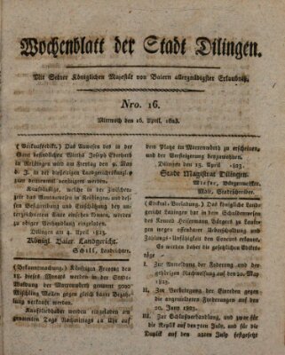 Wochenblatt der Stadt Dillingen Mittwoch 16. April 1823