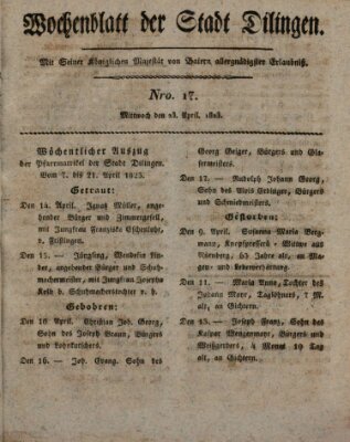 Wochenblatt der Stadt Dillingen Mittwoch 23. April 1823