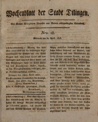 Wochenblatt der Stadt Dillingen Mittwoch 30. April 1823