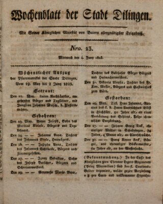 Wochenblatt der Stadt Dillingen Mittwoch 4. Juni 1823