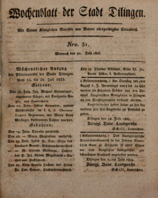 Wochenblatt der Stadt Dillingen Mittwoch 30. Juli 1823