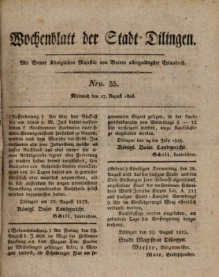 Wochenblatt der Stadt Dillingen Mittwoch 27. August 1823