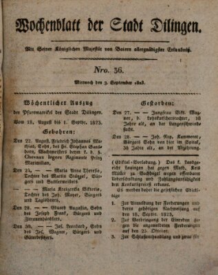 Wochenblatt der Stadt Dillingen Mittwoch 3. September 1823