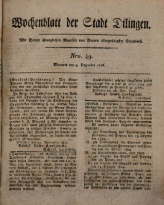 Wochenblatt der Stadt Dillingen Mittwoch 3. Dezember 1823