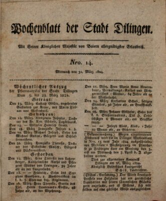 Wochenblatt der Stadt Dillingen Mittwoch 31. März 1824