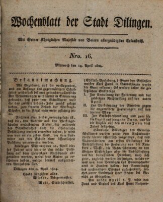 Wochenblatt der Stadt Dillingen Mittwoch 14. April 1824