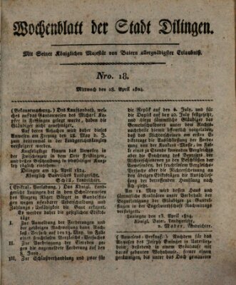 Wochenblatt der Stadt Dillingen Mittwoch 28. April 1824