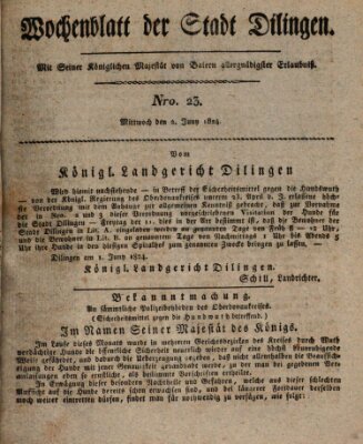 Wochenblatt der Stadt Dillingen Mittwoch 2. Juni 1824