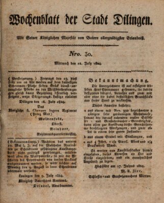 Wochenblatt der Stadt Dillingen Mittwoch 21. Juli 1824