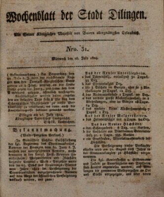 Wochenblatt der Stadt Dillingen Mittwoch 28. Juli 1824