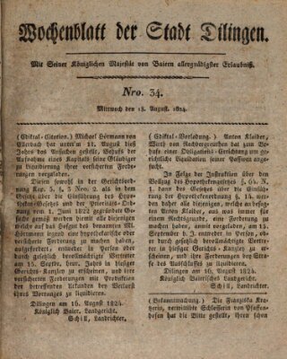 Wochenblatt der Stadt Dillingen Mittwoch 18. August 1824