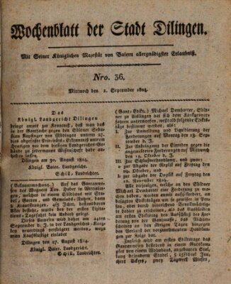 Wochenblatt der Stadt Dillingen Mittwoch 1. September 1824