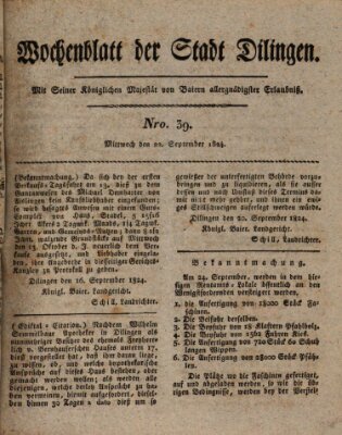 Wochenblatt der Stadt Dillingen Mittwoch 22. September 1824