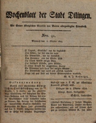 Wochenblatt der Stadt Dillingen Mittwoch 6. Oktober 1824