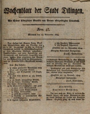 Wochenblatt der Stadt Dillingen Mittwoch 17. November 1824