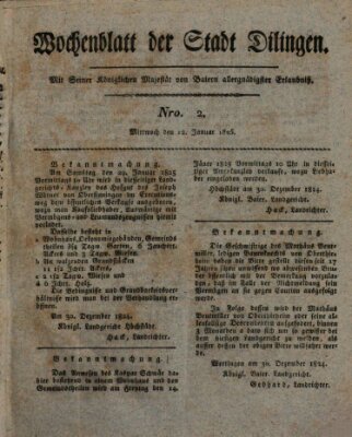 Wochenblatt der Stadt Dillingen Mittwoch 12. Januar 1825