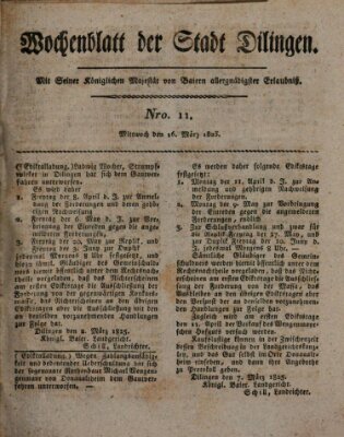 Wochenblatt der Stadt Dillingen Mittwoch 16. März 1825