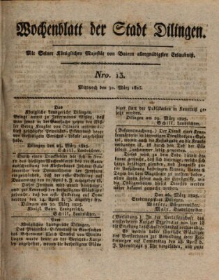 Wochenblatt der Stadt Dillingen Mittwoch 30. März 1825